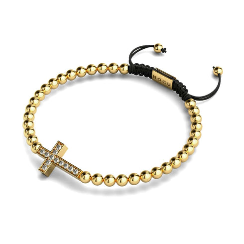 Kristallkreuz | 18 Karat Gold | Schwarz | Makramee Charmballa Armband